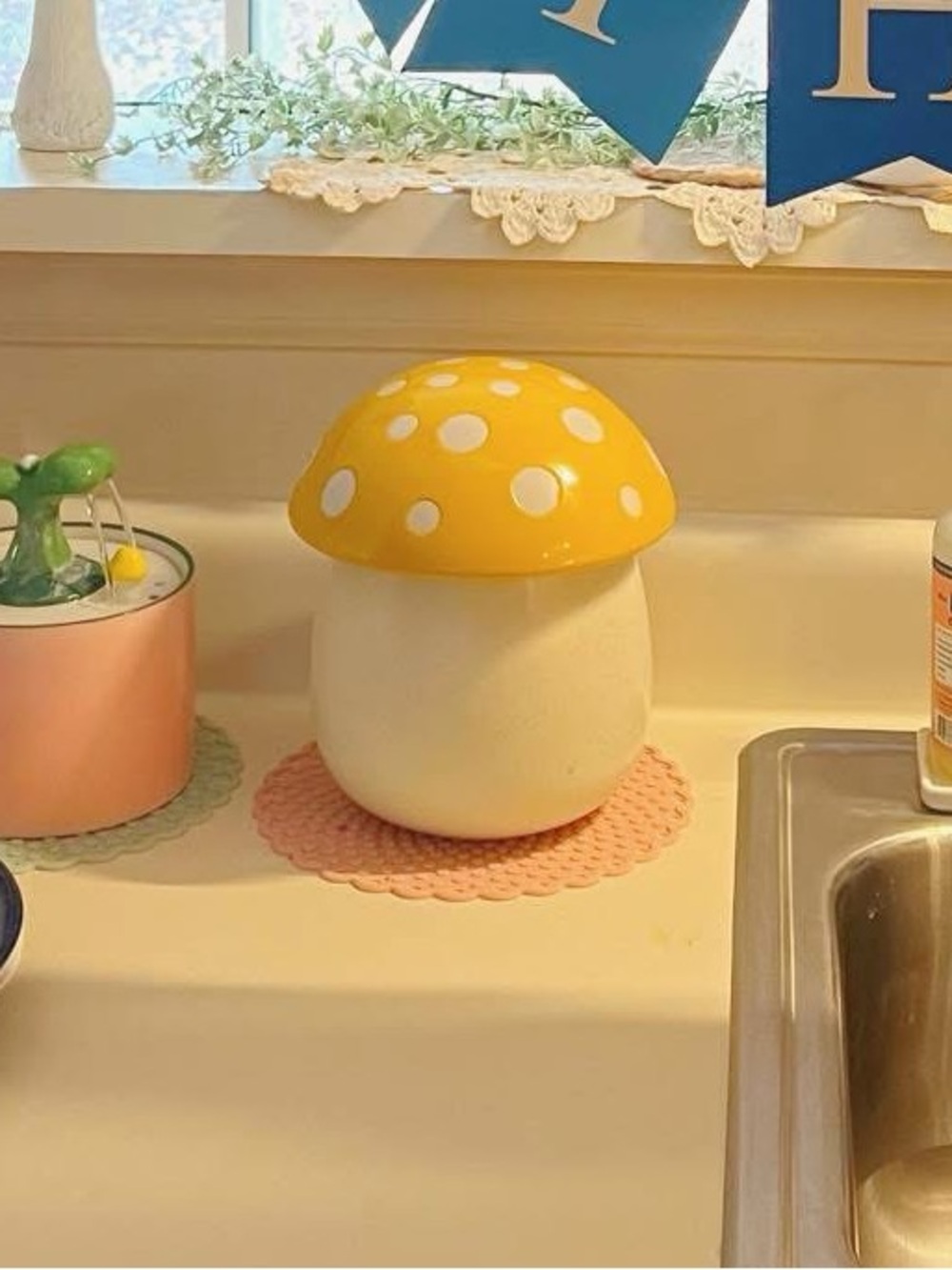 Yellow and White Mushroom Storage Jar - Party & Home Accent